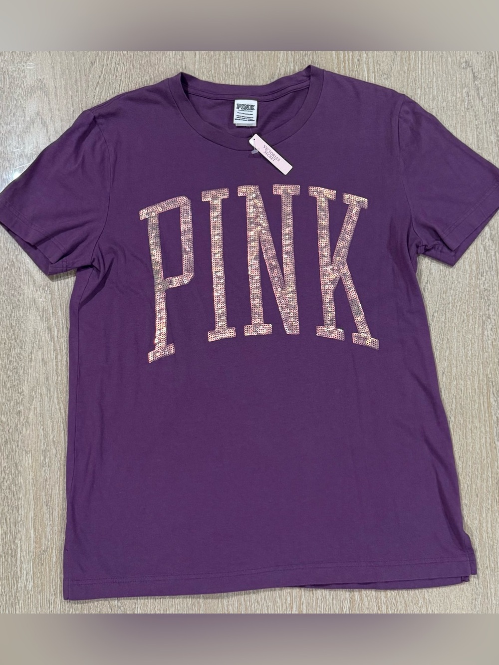 PINK Victoria's Secret Purple Tee with Rose Sequin Logo